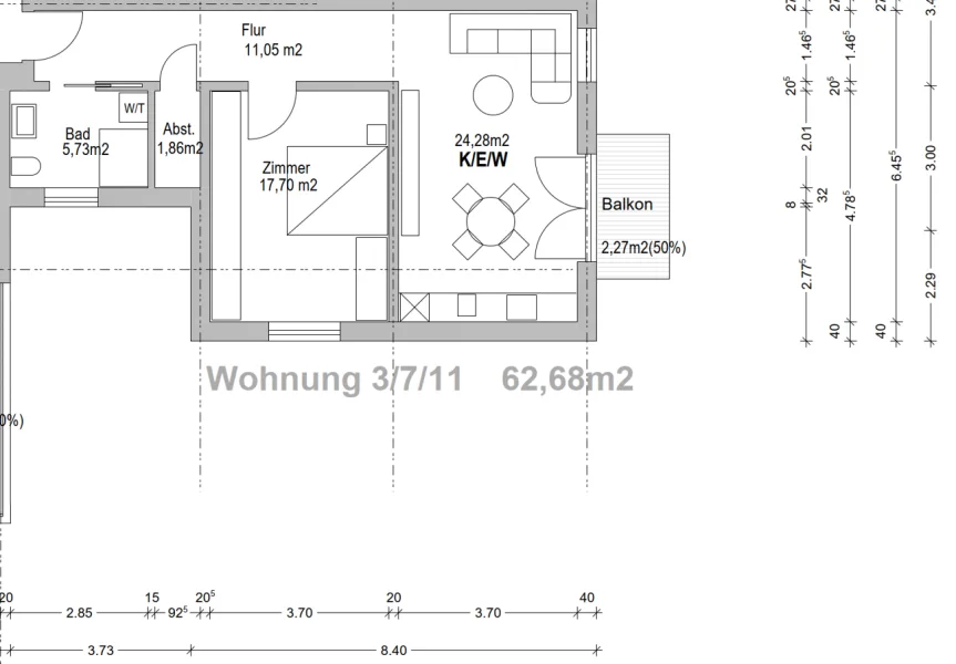 Grundriss Wohnung 3, 7, 11