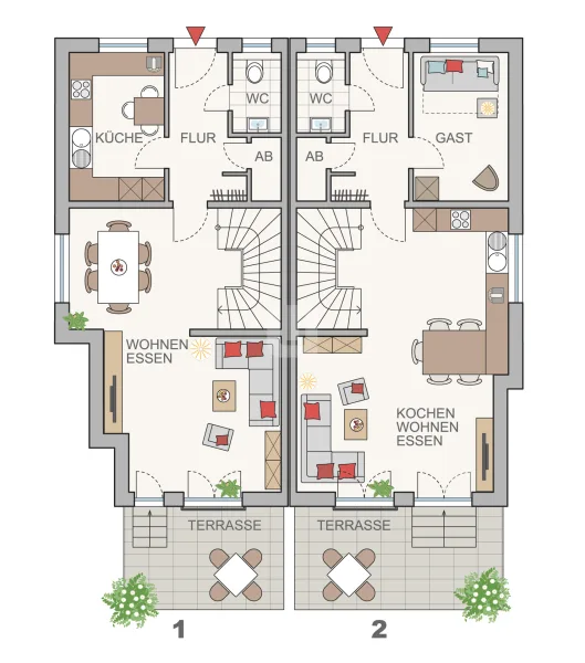 Grundriss Erdgeschoss Haus 1 & 2