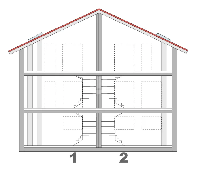 Schnitt vom Haus 1 & 2