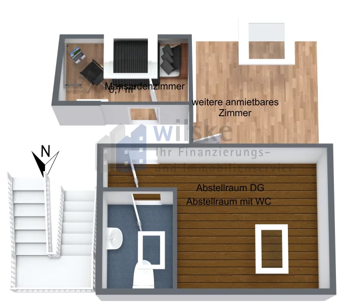 ETW - 40468 DUS - DG Mansarde+Abstell - 3D Floor Plan