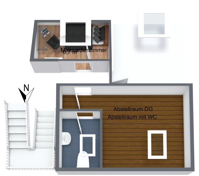 ETW - 40468 DUS - DG Mansarde+Abstell - 3D Floor Plan