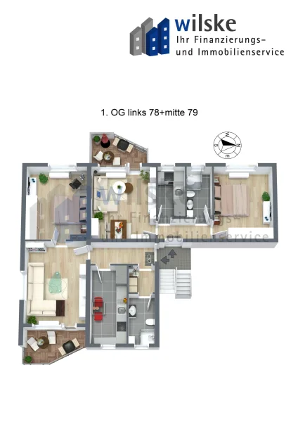 GR 3D 1 OG links + mitte - Wohnung kaufen in Düsseldorf - *Paketoption* 2x2-Zi.Whg. nebeneinander, viel Tageslicht und idealer Grundriss in modernisiertem Gebäude *vermietet*