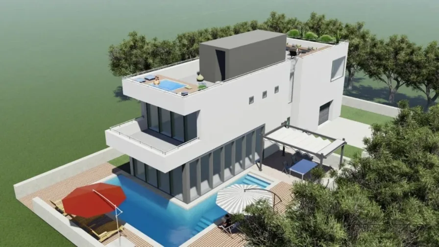 Ansicht - Haus kaufen in Vrsi - Modernes neues Haus mit Pool und Meerblick in Vrsi