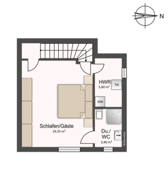 Grundriss Souterrain (nicht maßstabsgetreu und mit Möblierungsvorschlag)