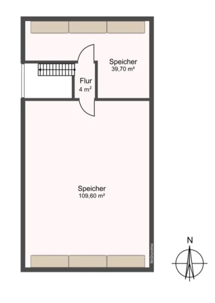 Grundriss Dachgeschoss (nicht maßstabsgetreu und mit Möblierungsvorschlag)