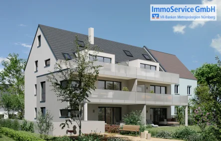 Visualisierung - Wohnung kaufen in Nürnberg - Neubau - KFW Effizienzhaus 40 Standard: Große 3-Zimmer-ETW mit Garten PLUS Hobbyraum im Keller!