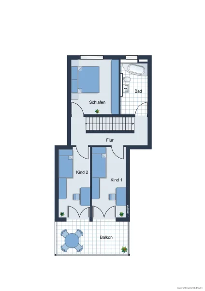 Grundrissskizze der Wohnung - 1. Obergeschoss - nicht maßstabsgetreu - Möblierung dient lediglich zur Veranschaulichung und ist nicht Bestandteil der Wohnung