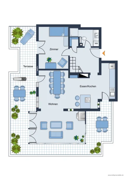 Grundrissskizze der Wohnung 2. OG - nicht maßstabsgetreu - Möblierung dient lediglich zur Veranschaulichung und ist nicht unbedingt Bestandteil der Wohnung