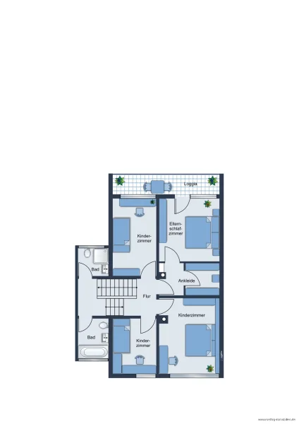 Grundrissskizze Obergeschoss - nicht maßstabsgetreu - Möblierung dient lediglich zur Veranschaulichung und ist nicht Bestandteil des Hauses