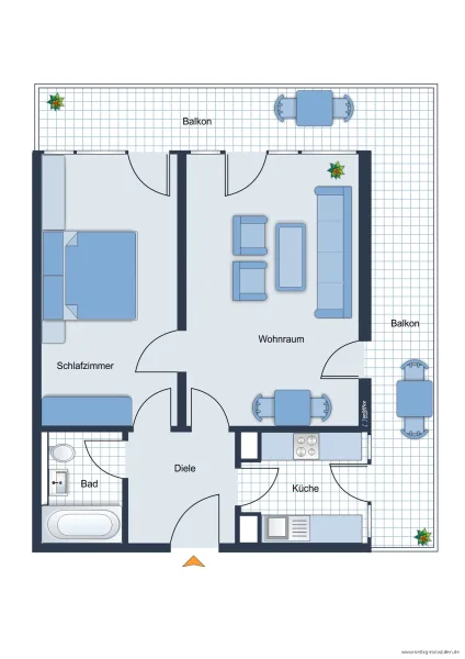 Grundrissskizze der Wohnung - nicht maßstabsgetreu - Möbilierung dient lediglich zur Veranschaulichung und ist nicht Bestandteil der Wohnung