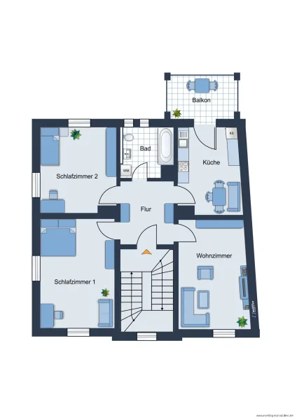 Grundrissskizze - nicht maßstabsgetreu - Möblierung dient lediglich zur Veranschaulichung und ist nicht Bestandteil der Wohnung.