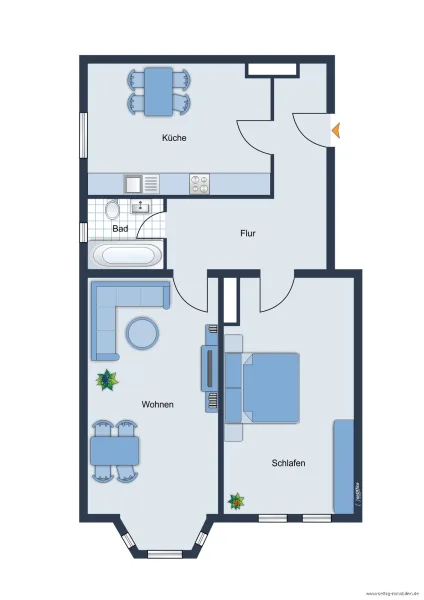 Grundrissskizze der Wohnung 2. Obergeschoss - nicht maßstabsgetreu - Möbilierung dient lediglich zur Veranschaulichung und ist nicht Bestandteil der Wohnung