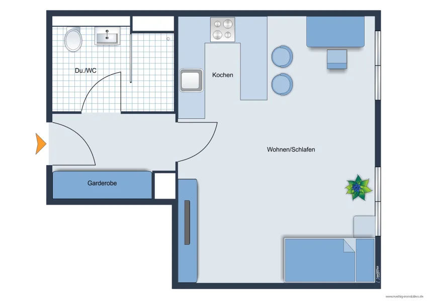 Grundrisskizze der Wohnung - nicht maßstabsgetreu - Möblierung dient lediglich zur Veranschaulichung und ist nicht Bestandteil der Wohnung