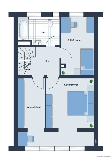 1. Obergeschoss - Grundrissskizze des Hauses - nicht maßstabsgetreu - Möblierung dient lediglich zur Veranschaulichung und ist nicht Bestandteil des Hauses