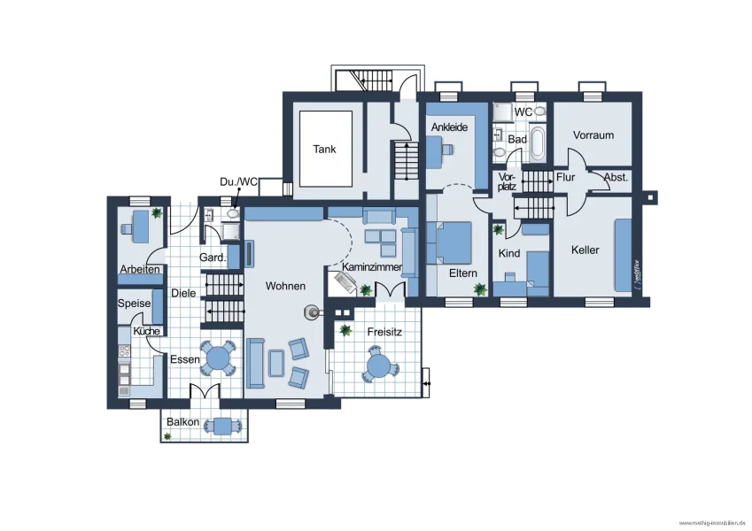 Grundrissskizze des Hauses - Ebene 3 - nicht maßstabsgetreu - Möblierung dient lediglich der Veranschaulichung und ist teilweise nicht Bestandteil der Immobilie