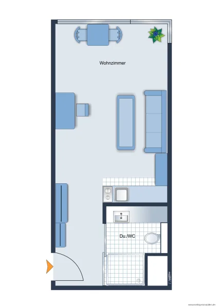 Grundrissskizze der Wohnung - nicht maßstabsgetreu - Möblierung dient lediglich zur Veranschaulichung und ist nicht unbedingt Bestandteil der Wohnung