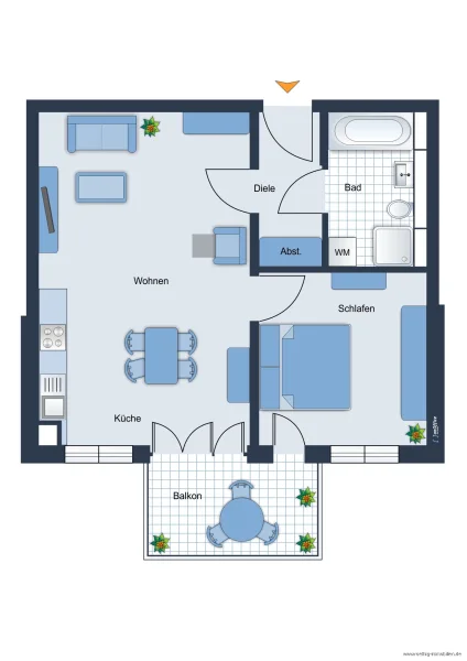 Grundrissskizze der Wohnung - nicht maßstabsgetreu - Möblierung dient lediglich zur Veranschaulichung und ist nicht Bestandteil der Wohnung