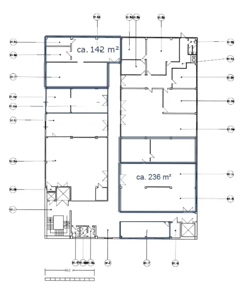 Grundriss Bürogebäude West, 1. OG