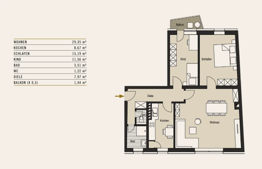 Grundriss 3 Zimmer