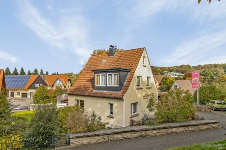 Straßenansicht - Haus kaufen in Detmold / Heiligenkirchen - Einfamilienhaus mit Terrasse, Garten und Carport