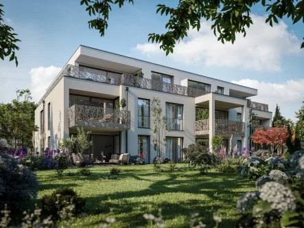 Südwest-Ansicht - Wohnung kaufen in München - Top moderne 2 Zi.-Gartenwohnung in Obermenzing Kolonie II