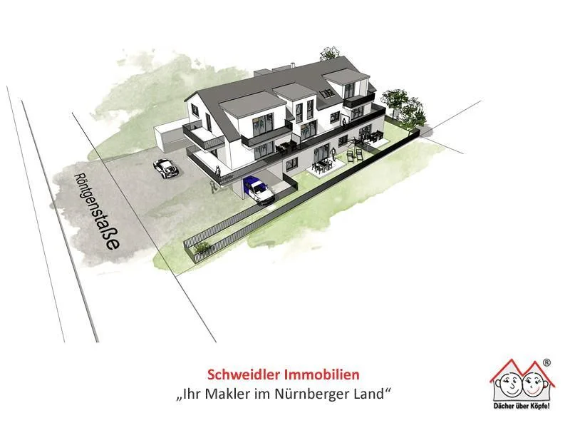 Außenansicht - Wohnung kaufen in Lauf - NEUBAU: 3-Zimmer-Eigentumswohnung mit Terrassenbalkon in Toplage von Lauf an der Pegnitz