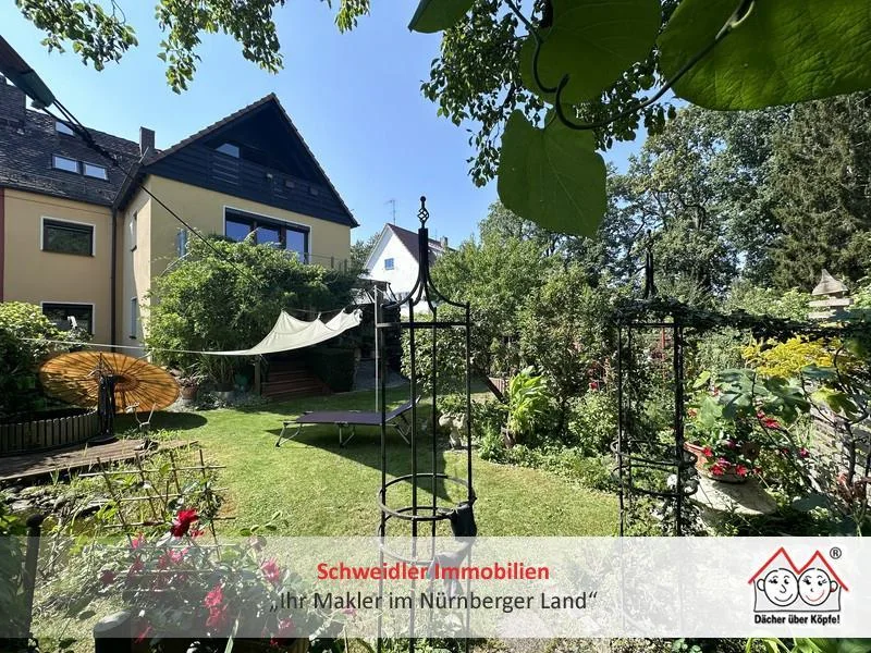 Hausansicht / Garten - Haus kaufen in Nürnberg - WOW!!! Zweifamilien-Doppelhaushälfte mit herrlich großem Gartengrundstück in Nürnberg-Ziegelstein