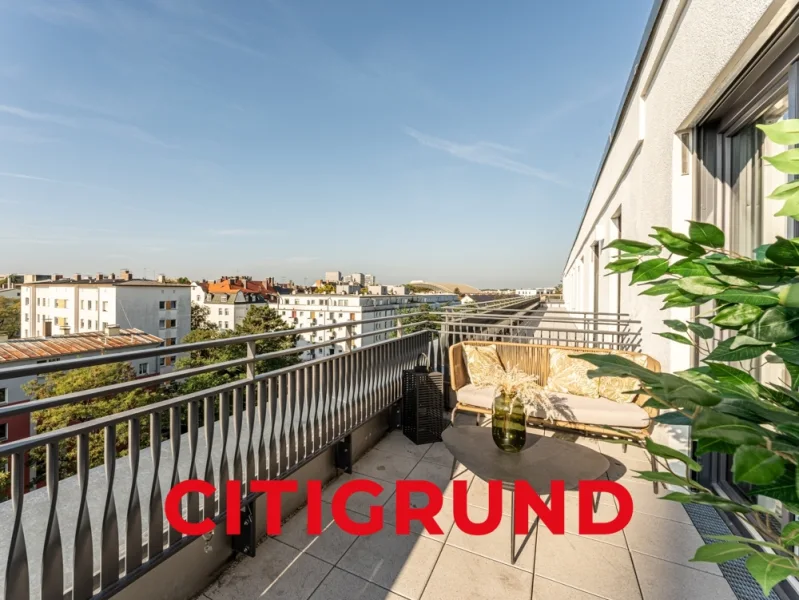 Dachterrasse I Beispiel Möblierung - Wohnung kaufen in München - Neuhausen/Zentrale Citylage - Elegantes Penthouseflair mit großer Sonnenterrasse