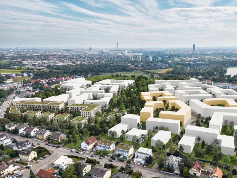 Visualisierung l Neubauquartier l Bauabschnitt markiert