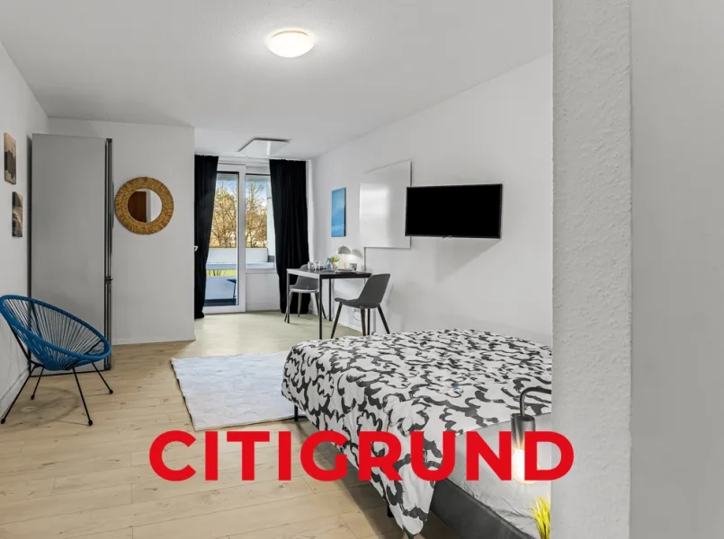 Wohn-/Schlafbereich - Wohnung kaufen in München - Oberföhring - Modernisiertes, voll möbliertes Apartment mit Loggia & Blick in den grünen Innenhof