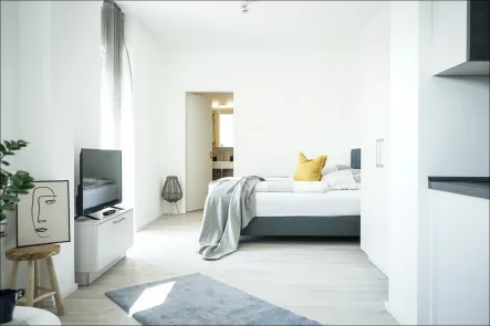 Wohnbereich - Wohnung mieten in Aschaffenburg - BOARDING APARTMENT "MODERN"1 Zimmer im EG -voll ausgestattet -PRIME PARK**Tagespreis Euro 89,-€**