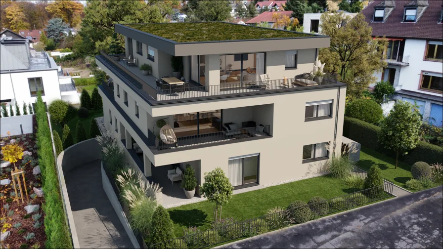 Außenansicht - Wohnung kaufen in Aschaffenburg - *LEBEN AM GODELSBERG 19* Elegante 3-Zimmer-Wohnung mit kleinem Garten