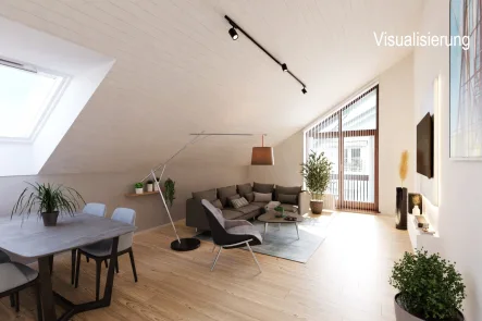Gestaltungsvorschlag Wohnen - Wohnung kaufen in München - Charmante DG-Wohnung mit großzügigem Raumgefühl, Balkon & separatem Hobbyraum - 98 m² Gesamtfläche