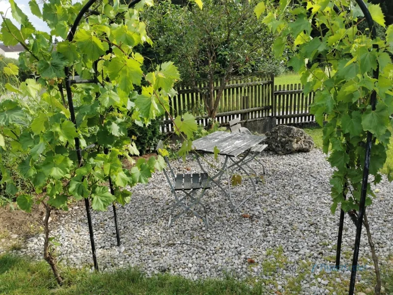 Weinlaube mit Sitzplatz im Garten