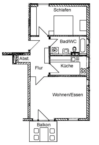 Bild/Grundriss 1 - Wohnung kaufen in Tegernheim - 03_EI6538 Neu renovierte und großzügige 2-Zimmer-Eigentumswohnung mit Südbalkon / Tegernheim