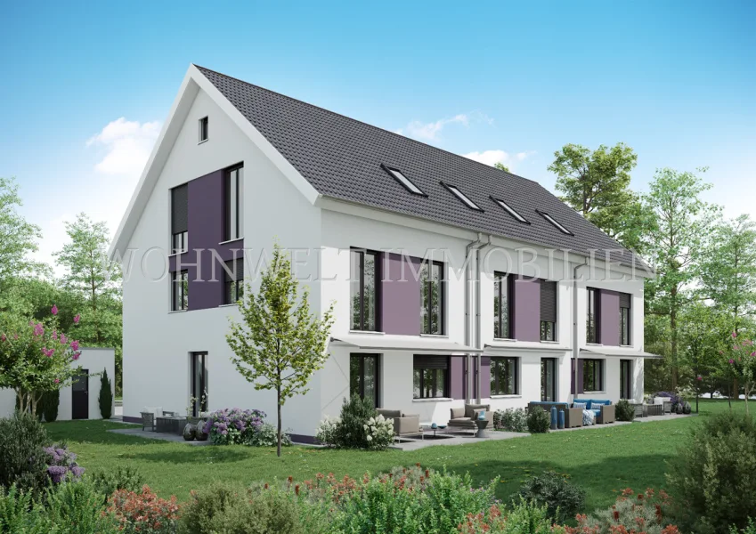 Aussenansicht - Haus kaufen in Hallbergmoos - WOHNWELT IMMOBILIEN: Neubau von 3 energieeffizienten Reihenhäusern in Massivbauweise, KfW40
