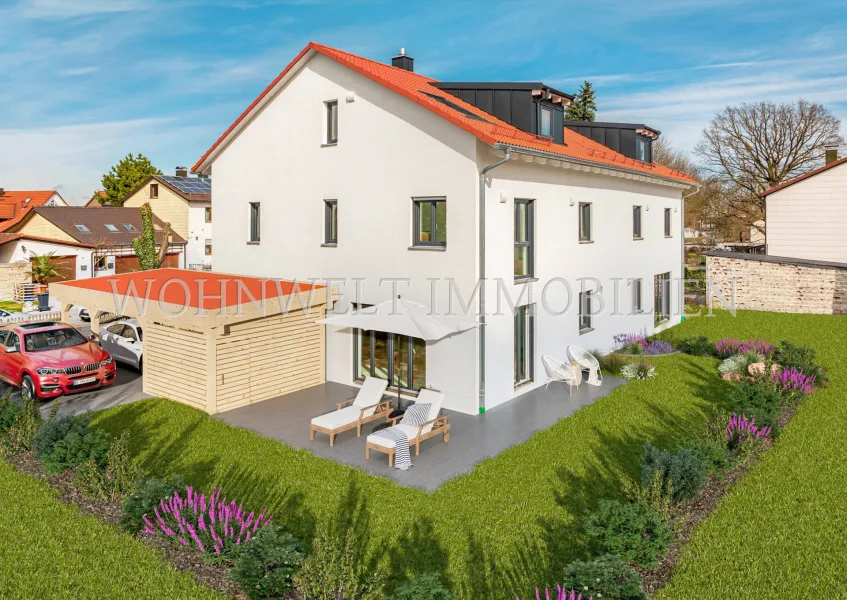 Aussenansicht - Haus kaufen in Freising - Letzte Einheit: Über 8m breite KfW40 Neubau DHH in Seenähe