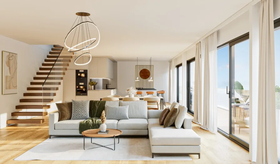 Visualisierung Wohnbereich - Wohnung kaufen in Dortmund - Moderne Maisonettewohnung in einem neu erbauten Zweifamilienhaus