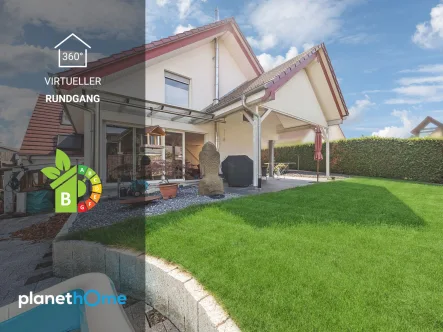 Gartenansicht - Haus kaufen in Schallbach - Modernes Dreifamilienhaus mit Gewerbeanteil und großen Garagen Nähe Lörrach