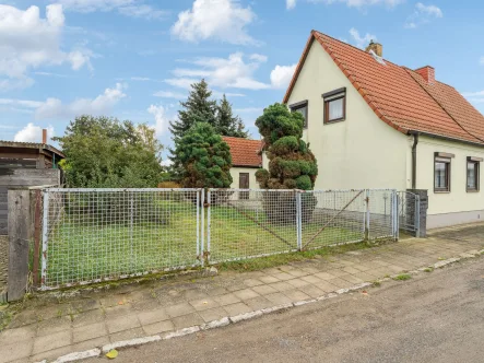 Straßenansicht - Haus kaufen in Zahna-Elster - Gemütliche, modernisierte Doppelhaushälfte mit schönem Grundstück in Zahna