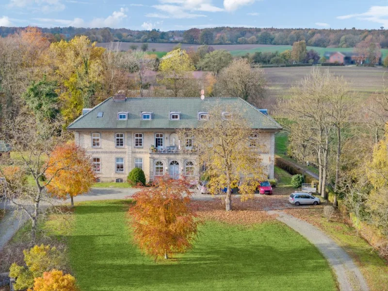 Vorderansicht Luft - Haus kaufen in Ahrensbök - Einmalige Gelegenheit! Hochherrschaftliches Wohnen im Herrenhaus Dunkelsdorf bei Lübeck