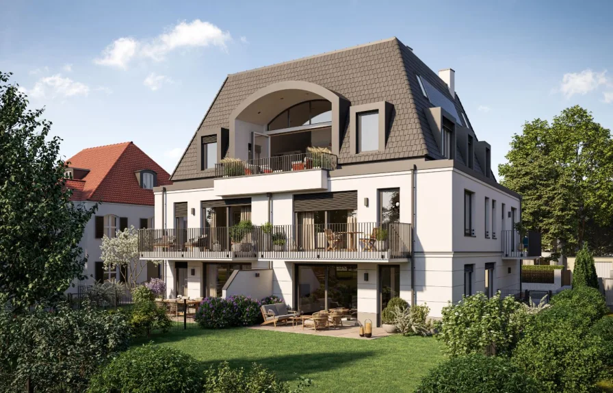 Gartenansicht  - Wohnung kaufen in München - Traumhafte 4,5-Zimmer-Wohnung mit zwei Balkonen in bester Lage Harlachings
