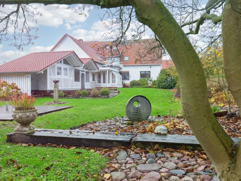 Gartenblick auf Wintergarten