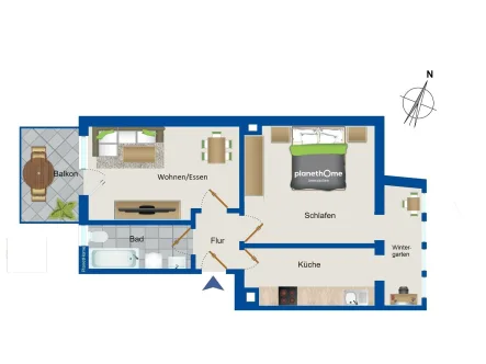 Grundriss - Wohnung kaufen in Freiburg im Breisgau - Vermietete 2,5-Zimmer Eigentumswohnung in toller Lage in Freiburg-Oberau