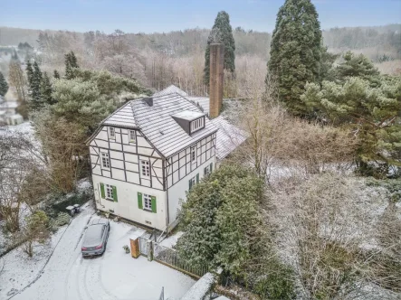 Luftansicht - Haus kaufen in Mülheim an der Ruhr - Denkmalgeschütztes Ein- bis Zweifamilienhaus in herrlicher, grüner Alleinlage von Broich