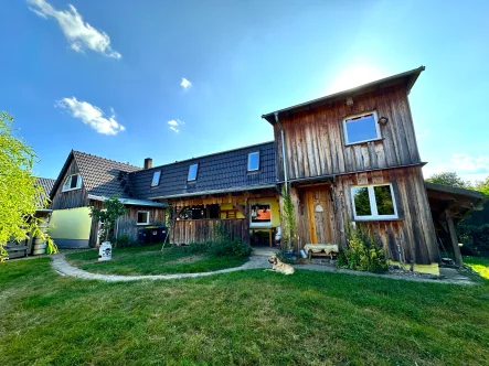 Hausansicht - Haus kaufen in Großweitzschen - Großzügige Doppelhaushälfte mit modernem Anbau in ruhiger und grüner Lage von Großweitzschen