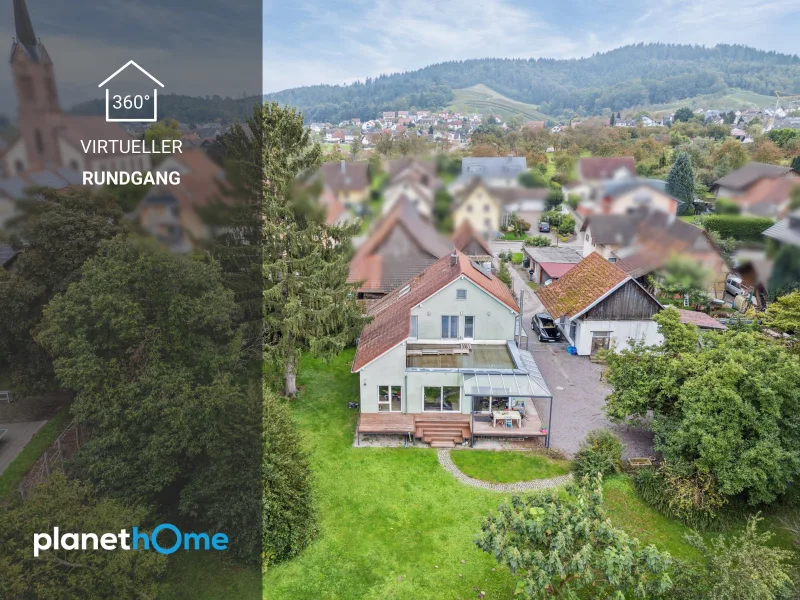 Luftaufnahme Haus - Haus kaufen in Achern - Kernsaniertes Einfamilienhaus mit sehr großem Grundstück und Blick ins Grüne in Ortsteil von Achern