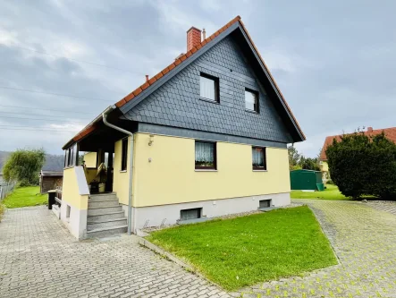 Hausansicht  - Haus kaufen in Coswig - Geräumiges Einfamilienhaus mit Garage und Nebengelass und riesigem Grundstück in Elbnähe von Coswig 