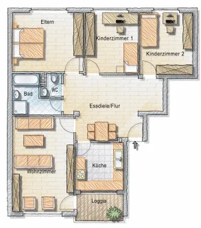 Der Grundriss - Wohnung kaufen in Nürnberg - Helle 4-Zimmerwohnung mit EBK, Balkon und Stellplatz in Nürnberg Schweinau