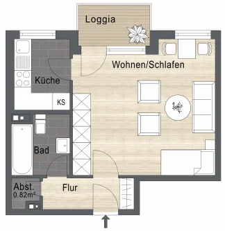 Der Grundriss - Wohnung kaufen in Fürth - 1-Zi.-Whg nähe Dambacher Str., mit EBK, Balkon und herrlichem Ausblick in den Rednitzgrund